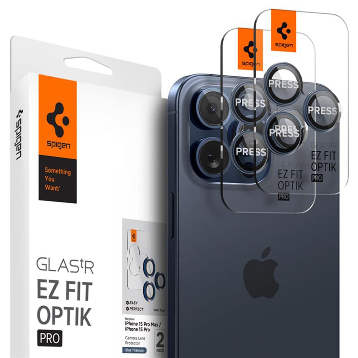 Spigen Optik Pro EZ Fit Lens Protector - Protection d'objectif de caméra (lot de 2) Apple iPhone 17 Pro (Max) / 16 Pro (Max) / 15 Pro (Max) / 14 Pro (Max) - Blue Titanium